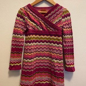 Missoni girls long sleeve surplice dress in burgundy multicolor chevron stitch